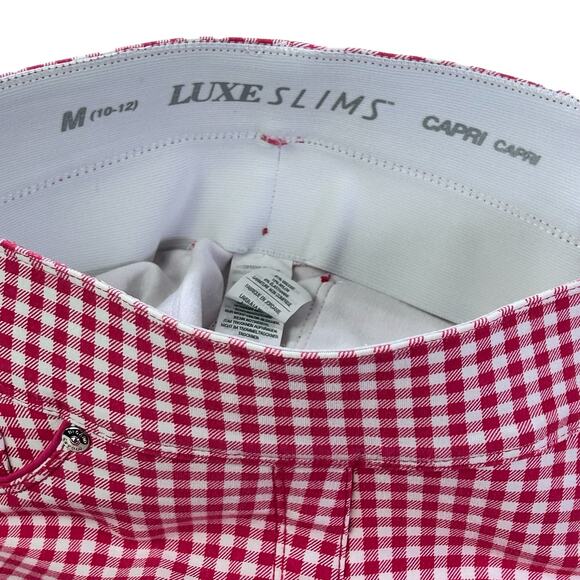 Nygard Luxe Slims Capri Size M 10-12 Pink White Gingham Check Stretch Fun Pants - Picture 7 of 11